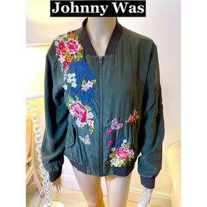 Johnny Was , Silk Embroidered Jacket Sz M, New